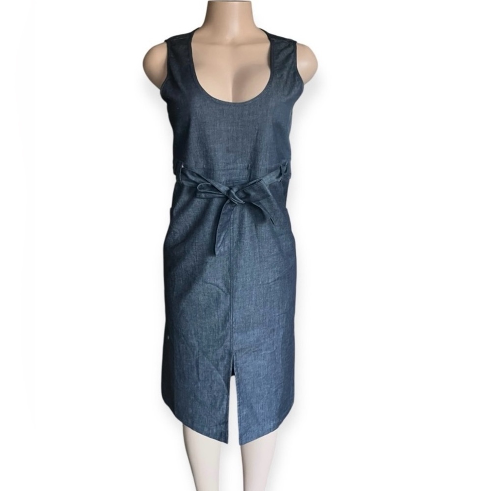 Acne Sleeveless Indigo Blue Denim Tie-Waist Midi Dress - Picture 7 of 7
